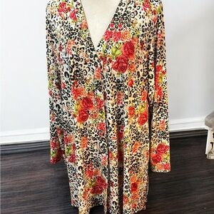 Vibrant Red and Orange Long Sleeve Animal Print Tunic